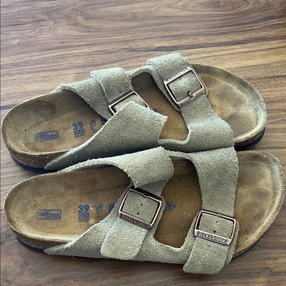 Birkenstock Shoes - Birkenstock Taupe Suede Double Strap Sandals
